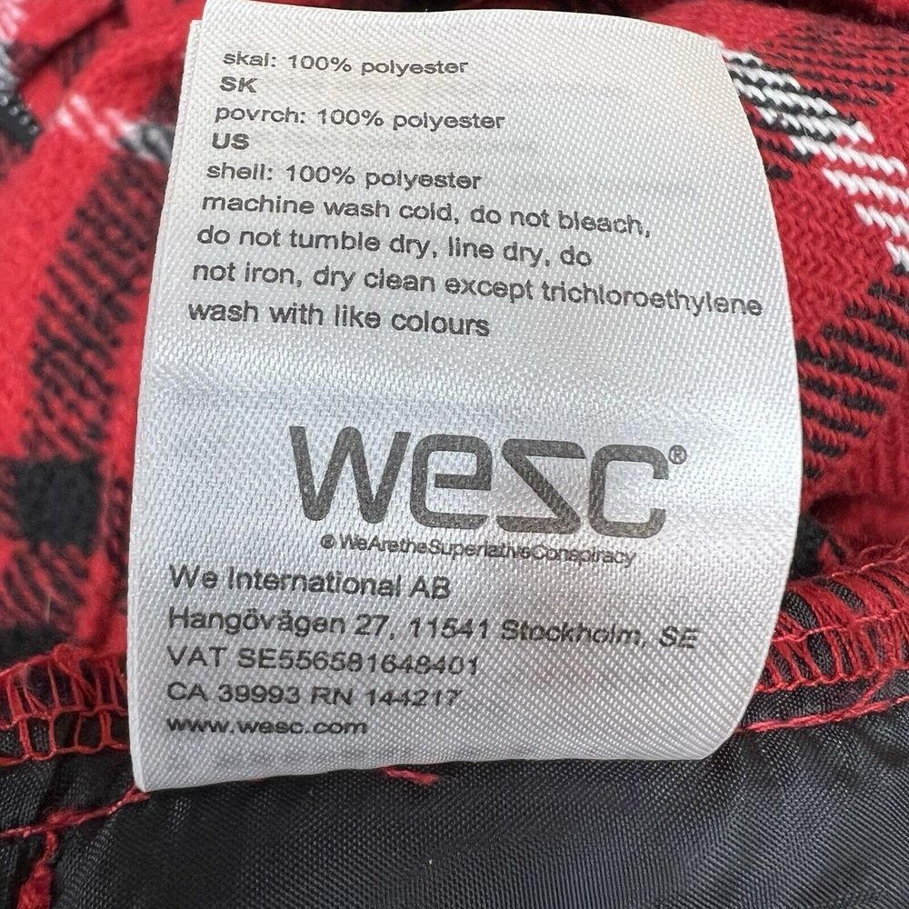Wesc Liam Jacket Over Shirt Buffalo Plaid Red Flannel Sherpa Full Zip Unlined - Picture 10 of 10